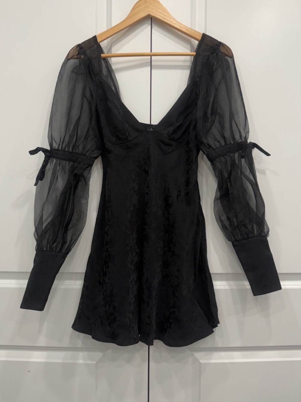 For Love & Lemons Black Gabrielle Puff Sleeve Mini Dress Size Small - Picture 6 of 9